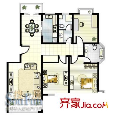康庭苑戶型圖h2戶型 3室2廳2衛(wèi)1廚