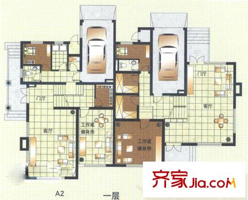 嘉怡别墅272平米户型一层 5室3厅3卫1厨