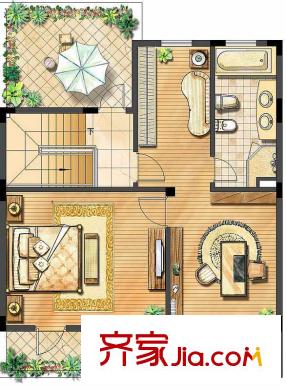 安亭瑞仕华庭别墅B户型250房型北入口三层平面图 3室2厅2卫1厨