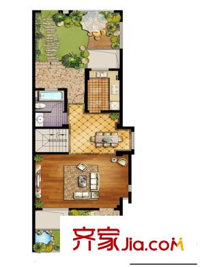 絲廬雅苑別墅B戶型1層 1室2廳1衛(wèi)1廚