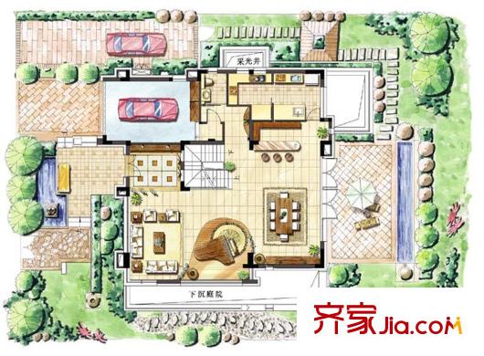 湯臣湖庭花園獨(dú)棟A戶型地上一層 4室3廳4衛(wèi)1廚