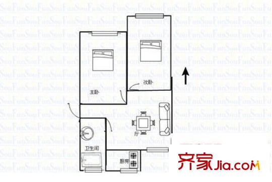 張江一村 2室 戶型圖
