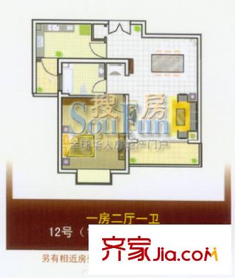 東方城市華庭戶型圖1室2廳1衛(wèi)1廚