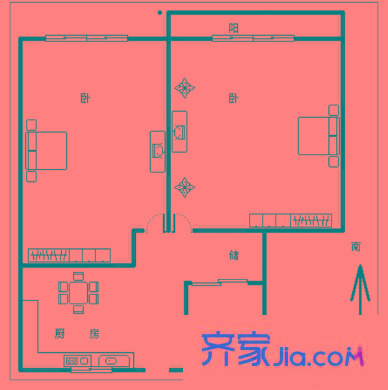 上南三村 2室 戶型圖