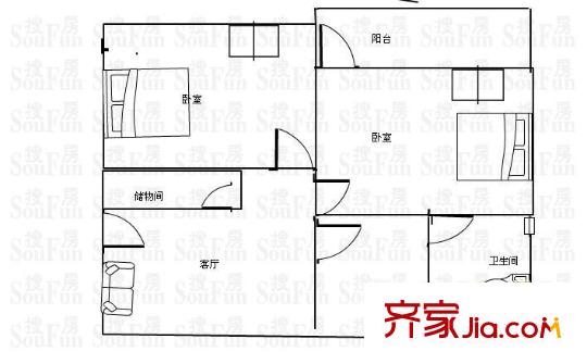 城西二村戶型圖1289359238378_000 2室1廳1衛(wèi)1廚