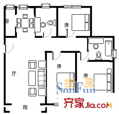 浦江茗園 3室 戶型圖