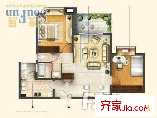 城林雅苑戶型圖戶型圖 2室1廳1衛(wèi)1廚