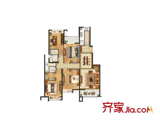 建发珑庭户型图2期C户型 4室2厅2卫1厨