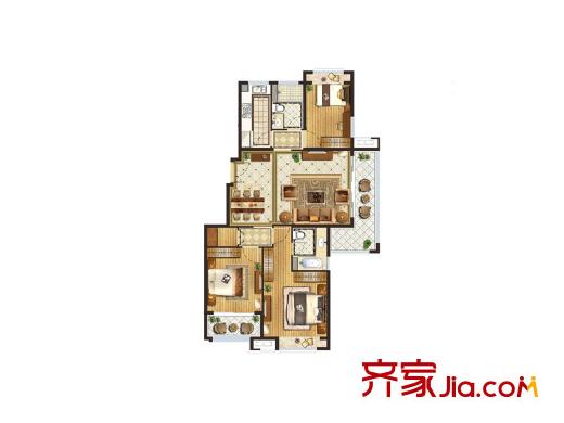 建发珑庭户型图2期A户型 3室2厅2卫1厨
