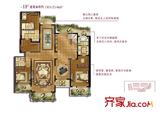 建发珑庭户型图D4户型地下一层平面图 4室2厅4卫1厨