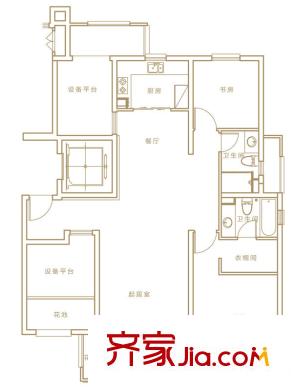 萬科金色城市戶型圖B2戶型(已售完) 3室2廳2衛(wèi)1廚