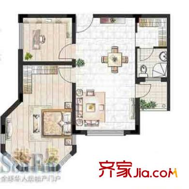 東方冠郡戶型圖1期戶型圖 2室2廳1衛(wèi)1廚
