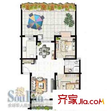 東方冠郡戶型圖1期戶型圖 2室2廳1衛(wèi)1廚