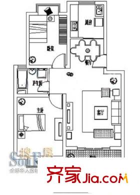 安达家园桃源富邦户型图C型平面 2室2厅1卫1厨