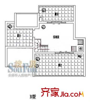 安达家园桃源富邦户型图B型复式二层平面图 1室1厅1卫1厨