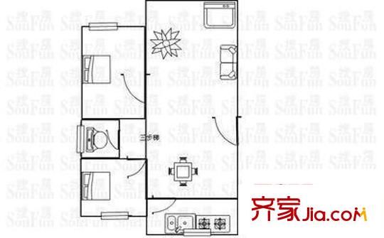 百樂公寓(南匯)戶型圖百樂公寓（南匯） 2室 戶型圖 2室2廳1衛(wèi)1廚