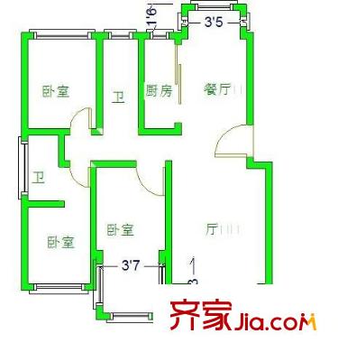 百樂公寓(南匯)戶型圖百樂公寓（南匯） 3室 戶型圖 3室2廳1衛(wèi)1廚