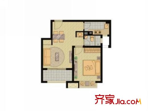 春江美庐户型图A区55平户型 1室1厅1卫1厨
