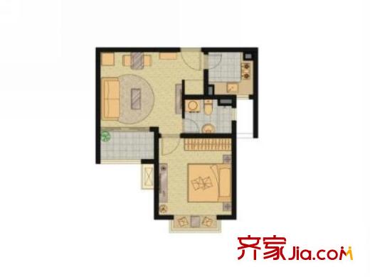 春江美庐户型图A区55平户型 1室1厅1卫1厨