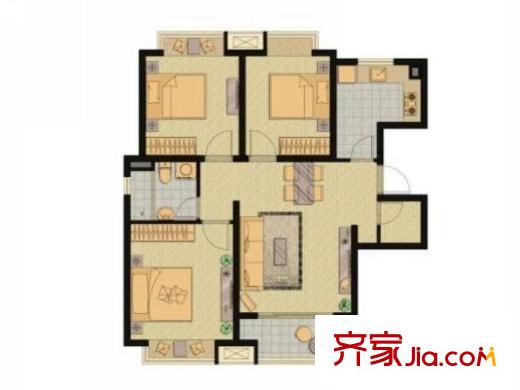 春江美庐户型图A区97平户型 3室2厅1卫1厨