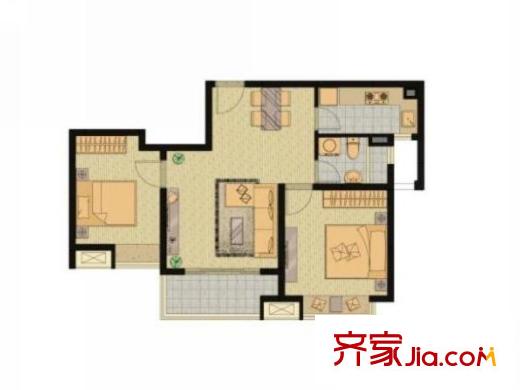 春江美庐户型图A区76平户型 2室2厅1卫1厨