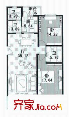 金龍東苑戶(hù)型圖戶(hù)型圖 2室2廳2衛(wèi)1廚
