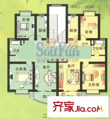 東都豪苑戶型圖2戶型 2室2廳1衛(wèi)1廚