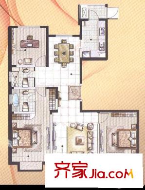 宝华城市晶典户型图A1户型图 3室2厅2卫1厨