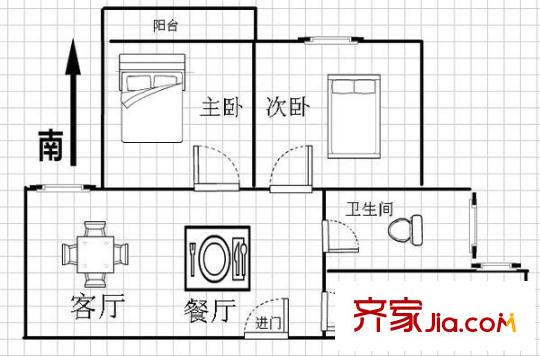 金祁新城户型图户型图 2室1厅1卫1厨