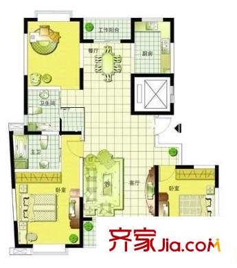 金祁新城户型图户型图 3室2厅1卫1厨