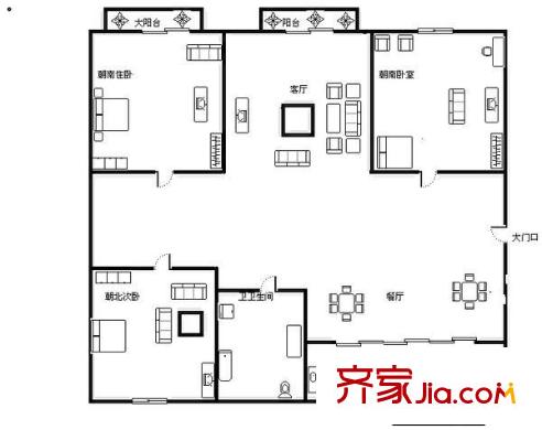振鑫花园二期户型图户型图 3室2厅2卫1厨
