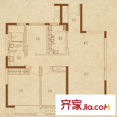 萬科清林徑戶型圖B戶型 3室2廳1衛(wèi)1廚