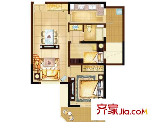 大華錦繡華城第15街區(qū)戶型圖C5戶型 2室2廳1衛(wèi)1廚