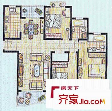 今日丽园户型图3室2厅2卫1厨