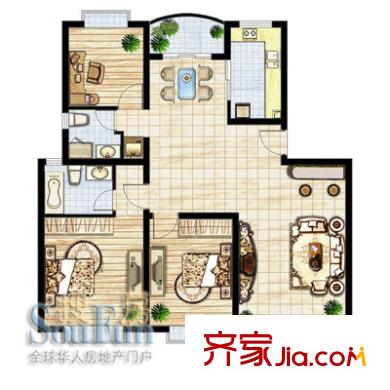 源城錦翠苑戶型圖3室2廳2衛(wèi)1廚