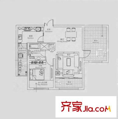 智富中环尚城 D户型 89-90平米 2室2厅1卫1厨