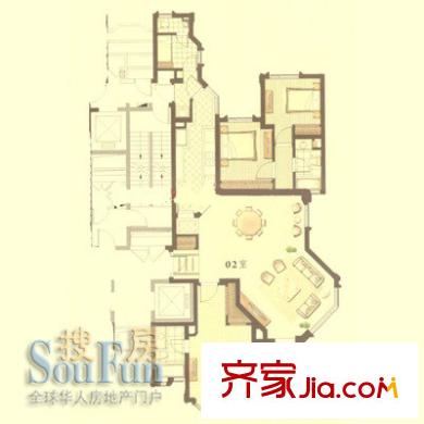 华山夏都苑户型图2号楼02室 3室2厅2卫1厨