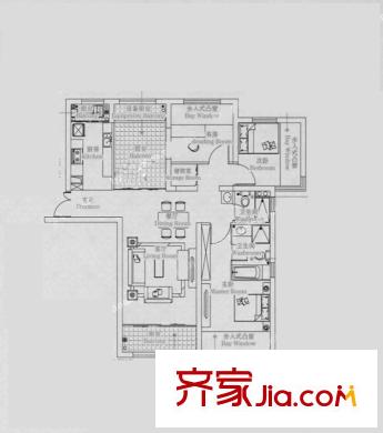 智富中环尚城 C户型 111平米 3室2厅2卫