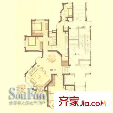 华山夏都苑户型图2号楼01室 3室2厅2卫1厨