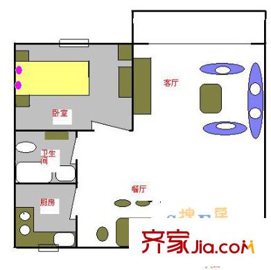 上海 达安长宁公寓1室 户型图