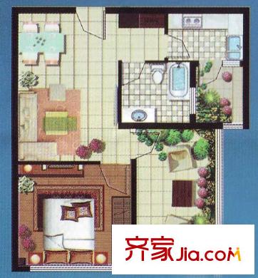 骏丰嘉骊花园户型图酒店式公寓户型图 1室2厅1卫