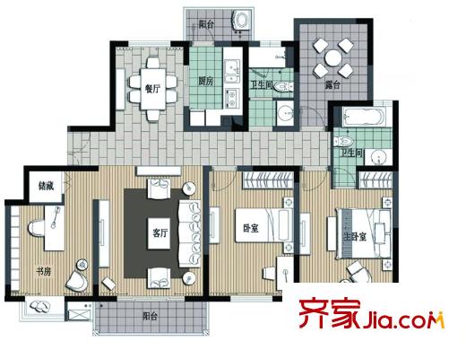 骏丰嘉骊花园户型图户型图 3室2厅2卫1厨