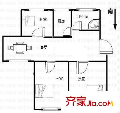 高海家苑戶型圖戶型圖 3室1廳1衛(wèi)1廚