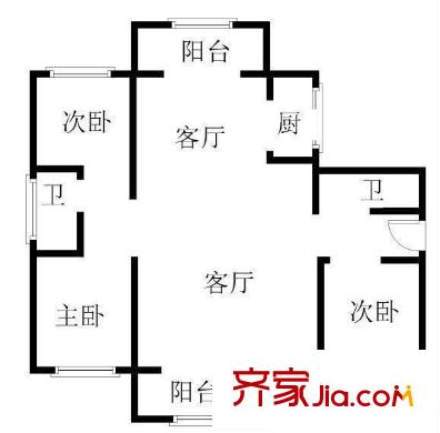大上海国际花园莱茵园户型图户型图 3室2厅2卫1厨