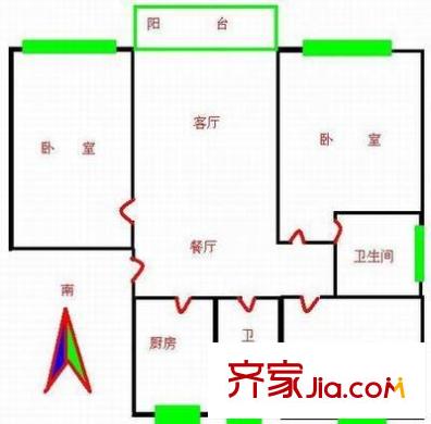 大上海国际花园莱茵园 2室 户型图