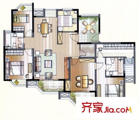 朗庭上郡苑户型图C户型图 3室2厅2卫