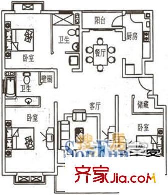 上海 新塘橋生活廣場3室 戶型圖
