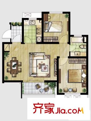 臨港藍(lán)色城邦戶型圖B戶型 2室2廳1衛(wèi)1廚
