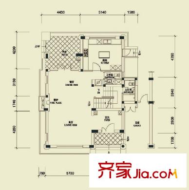 四季雅苑B1戶型一層平面圖 4室3廳3衛(wèi)1廚