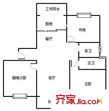 恒陇丽晶公寓 3室 户型图